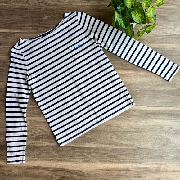 Gap Navy & White Striped “Hello” Embroidered Long Sleeve Tee – Size S - Picture 9 of 9